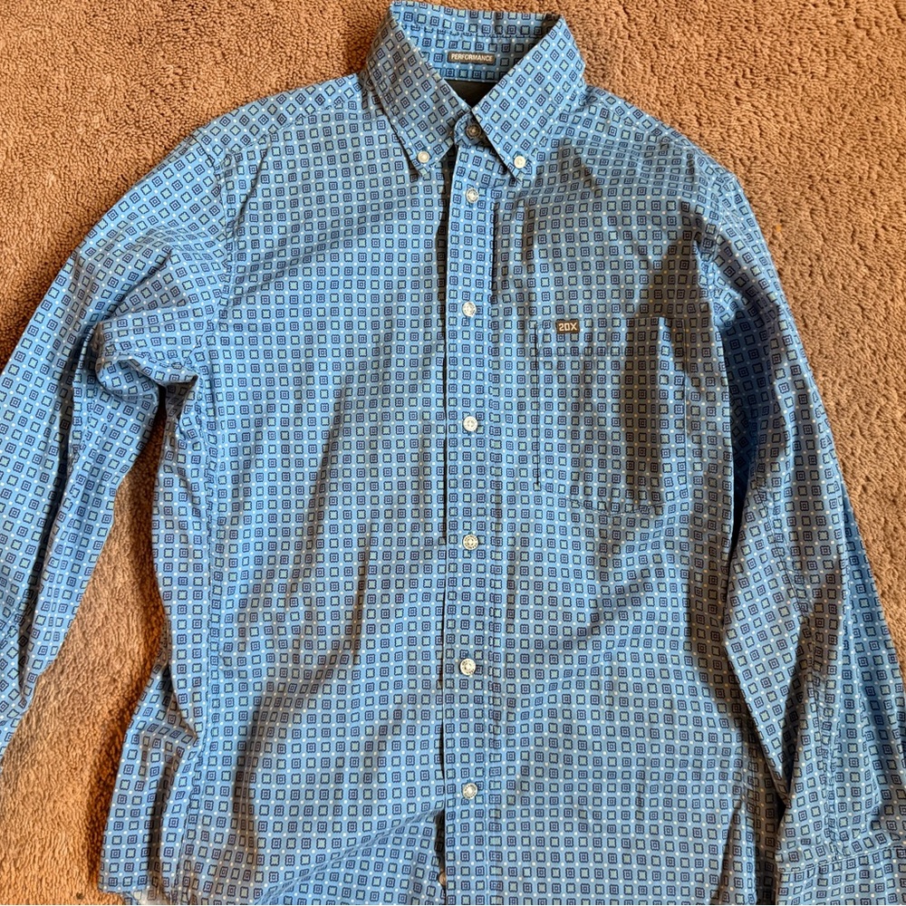 Wrangler Men's Blue Geometric Button Down Shirt